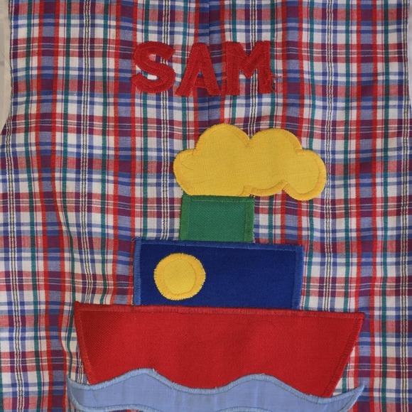 Kelly's Kids Monogrammed Sam Plaid Romper Boat Applique Size 3 Vintage One Piece - Picture 2 of 9